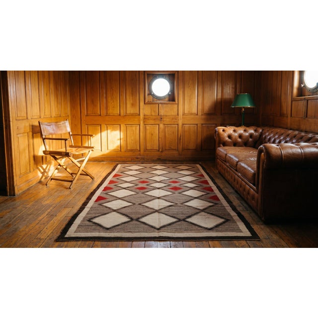1930s Grey Triangles Antique American Navajo Rug 4' X 6' 10" Flatweave Wool Carpet For Sale - Image 10 of 10