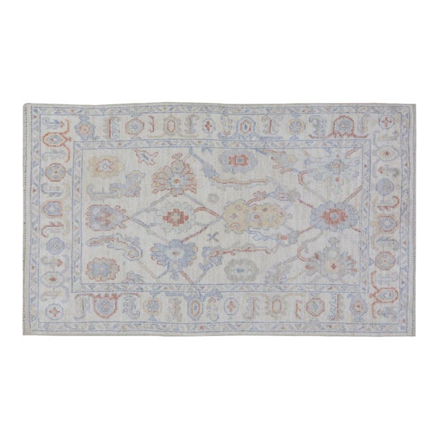 Turkish Oushak Hand Knotted Wool Rug, 4'x5'9" For Sale