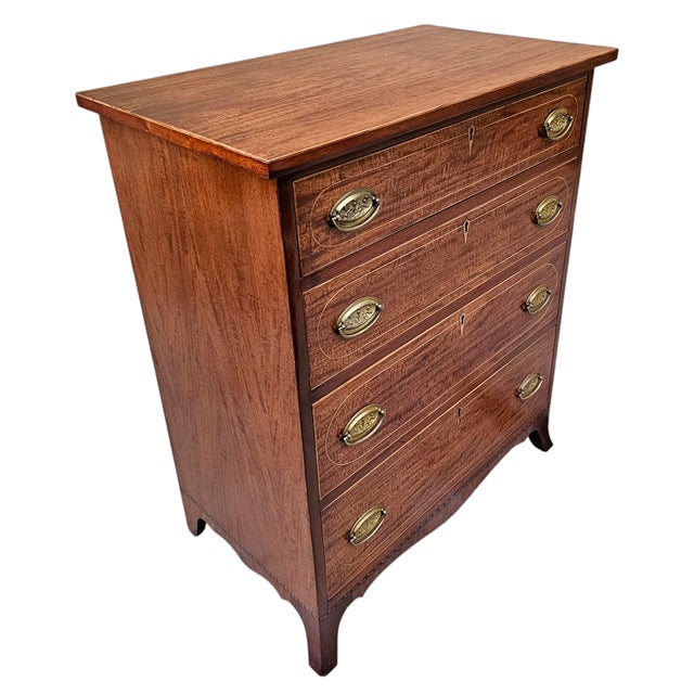 Brown Federal Style Hepplewhite Inlaid Mahogany Chest of Drawers For Sale - Image 8 of 11