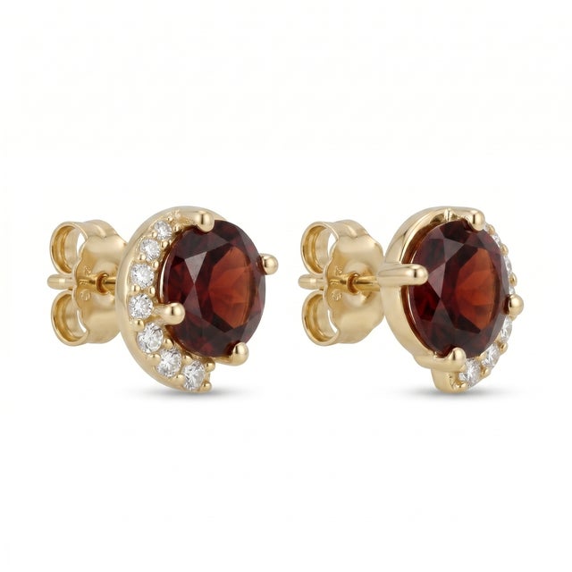 Beautiful Red Gemstone Earlobe Studs - Garnet Round Cut Cz Studs - A Pair For Sale - Image 4 of 4