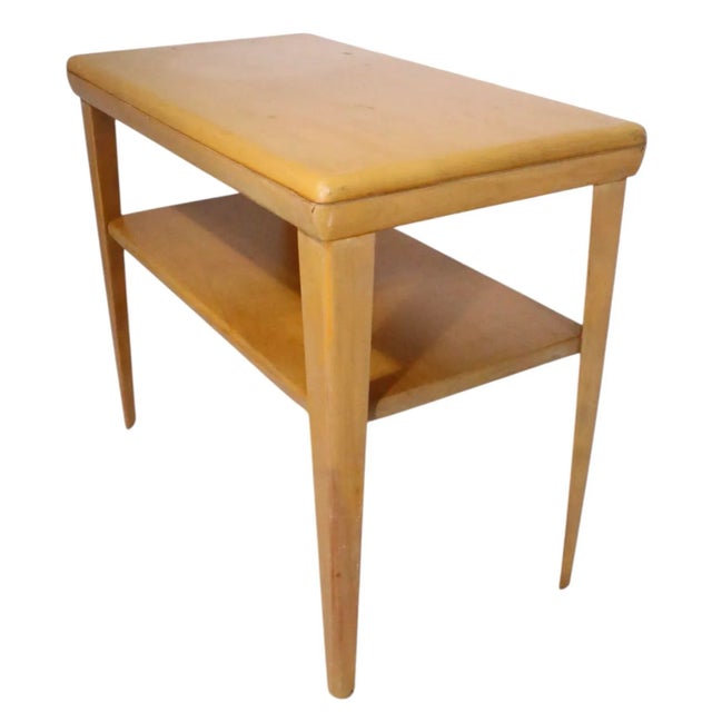 Wood Mid 20th Century Heywood Wakefield Champagne Two Tier Side Table For Sale - Image 7 of 13