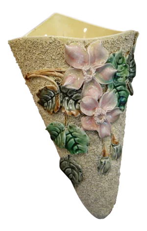 Antique French Majolica Barbotine Wall Pocket Flower Vase 19th Century Confetti