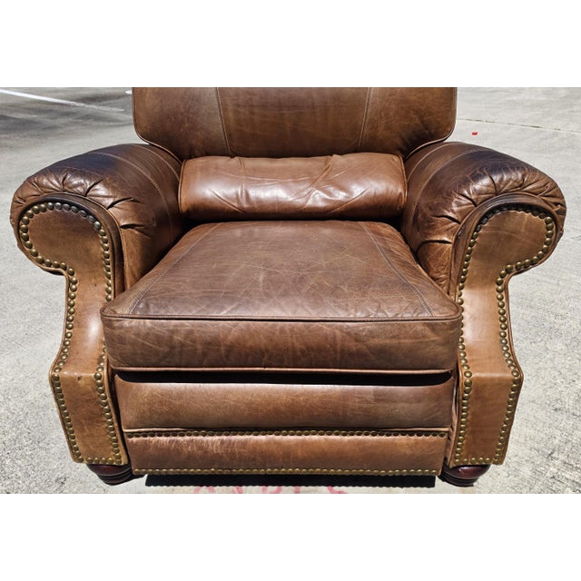 Brown Vintage Barcalounger Saddle Leather Recliner With Continuous Lumbar Support For Sale - Image 8 of 18