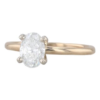 0.90ct Diamond Oval Solitaire Engagement Ring 14k White Yellow Gold Size 6 Gia For Sale