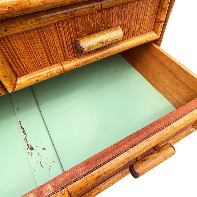 1900-1909 Aesthetic Movement Tortoise Bamboo & Grassmat 5 Drawer Tallboy Dresser For Sale - Image 10 of 10