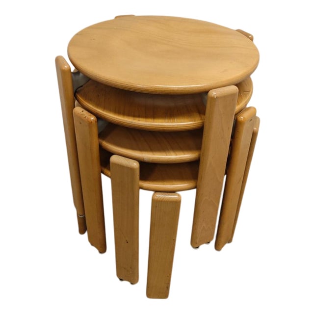 Wooden Stools by Bruno Rey Dietiker, 1970s, Set of 4 For Sale