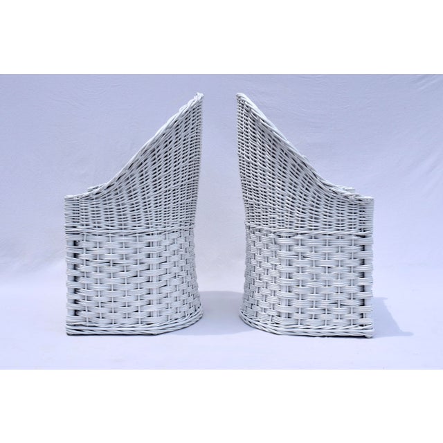 1980s Vintage Wicker Patio Chairs, White Lacquered Rattan, Italy For Sale In Philadelphia - Image 6 of 11