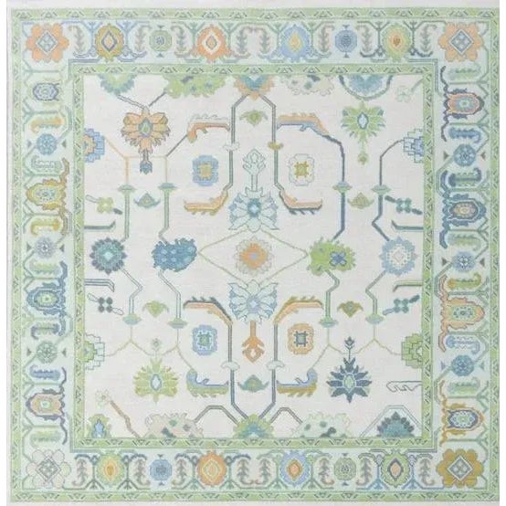 Modern Handknotted Oushak Rug in Shades of Blue, Green & Goldenrod, 8' x 10' For Sale In San Antonio - Image 6 of 6