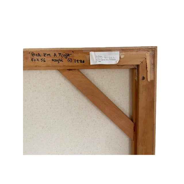 Light Pink 1980s Pat Berger Art Signed Acrylic on Canvas Framed Large Scale For Sale - Image 8 of 9