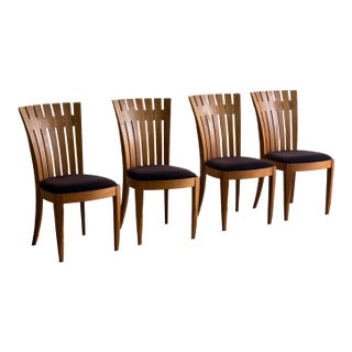 Set of 4 Mid Century Teak Dining Chairs by Benny Linden Sculptural Slat Back For Sale