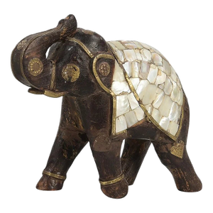 1960s Hand Carved Wooden Elephant Statue With Decorative Inlay & Brass Accents | Elephant Sculpture, Indian Royal Home Decor |