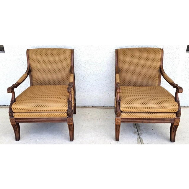Traditional Ethan Allen Regency Style Bergere Lounge Armchairs Pair For Sale - Image 3 of 18