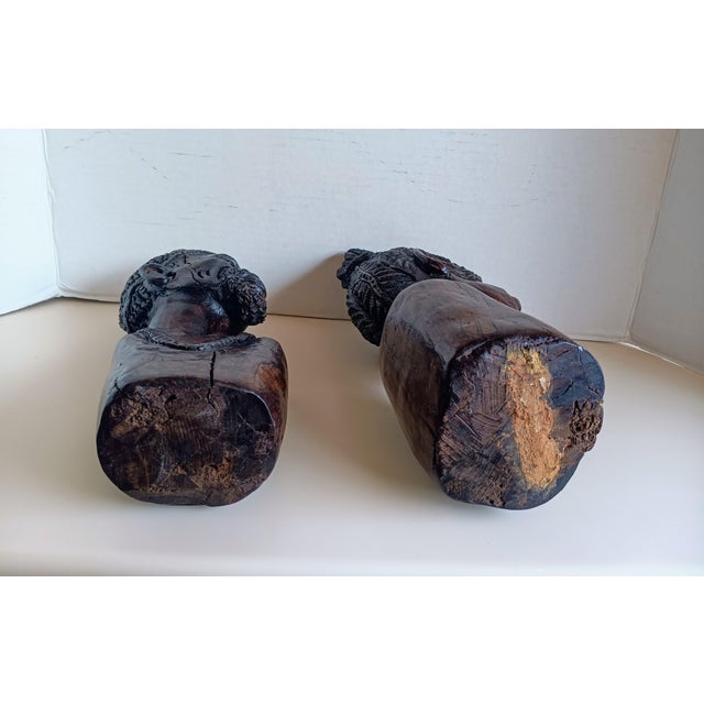 Metal Early 20th Century Exquisite Pair of Iron Wood Carved Shona Male and Female Bust For Sale - Image 7 of 7