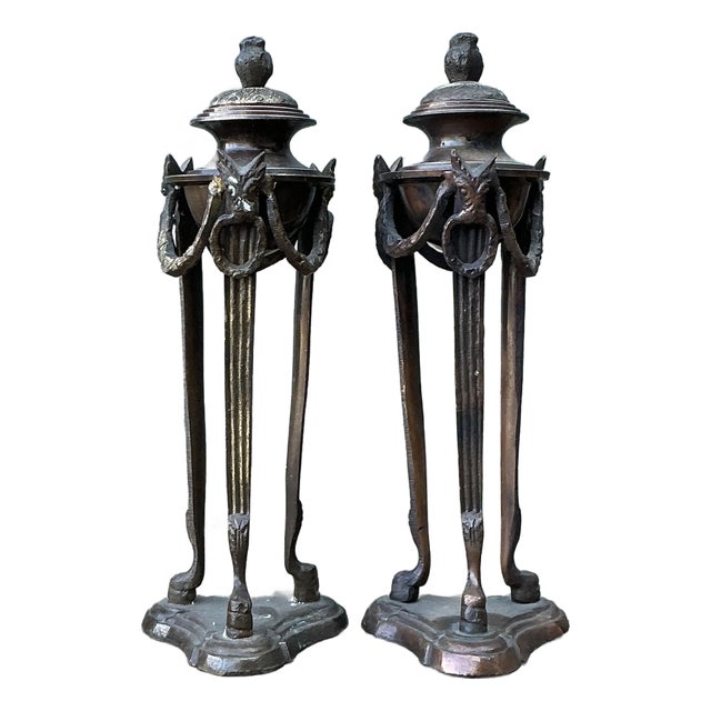 Vintage Egyptian Revival Pedestal Urns - A Pair For Sale