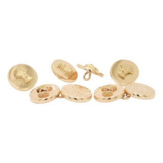 Mid-Century Schlumberger/Tiffany & Co 14k Gold Wheatsheaf Cufflinks & Button Set For Sale