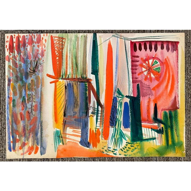 MCM painting on paper by artist Robert Colborne (1931-2002). Unsigned with estate stamp on the back. Colborne worked in...