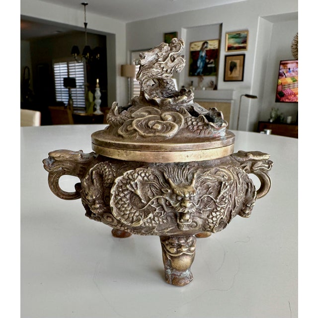Metal Antique Chinese Ming-Style Brass Dragon Incense Burner Sculpture For Sale - Image 7 of 17