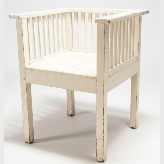 White Early 20th Century Painted Wooden Armchair, Central Europe, 1920s For Sale - Image 8 of 8