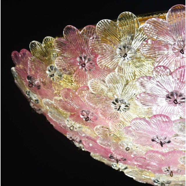 1970s Amazing Pink and Gold Large Size Murano Ceiling Light Flower by Seguso For Sale - Image 10 of 15