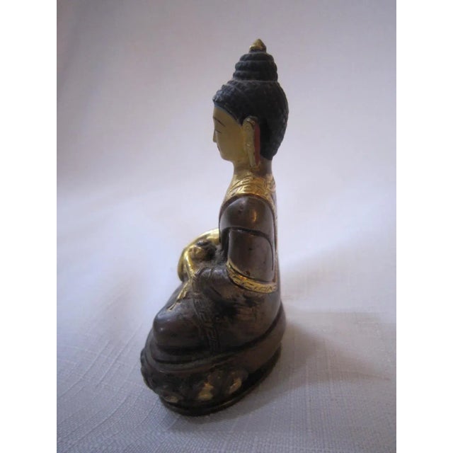 Shakyamuni Bronze and Gold Nepalese Figurine, Miniature For Sale - Image 6 of 7