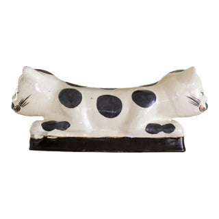 19th Century Chinese Cizhou Ware Double Headed Cat Ceramic Headrest Pillow For Sale