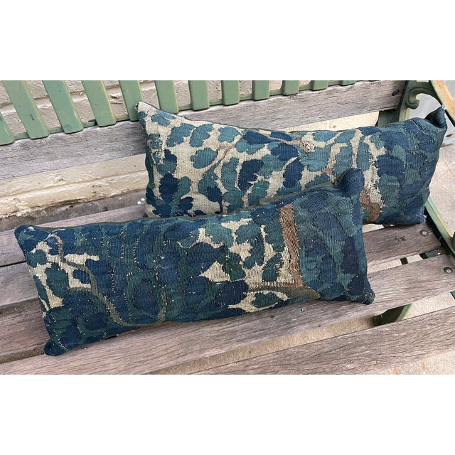 French A Pair of Pillows With 18th Century Verdure Tapestry For Sale - Image 3 of 12