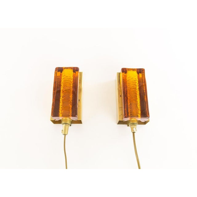 Atlantic Wall Lamps in Amber by Vitrika, 1970s, Set of 2 For Sale - Image 3 of 8