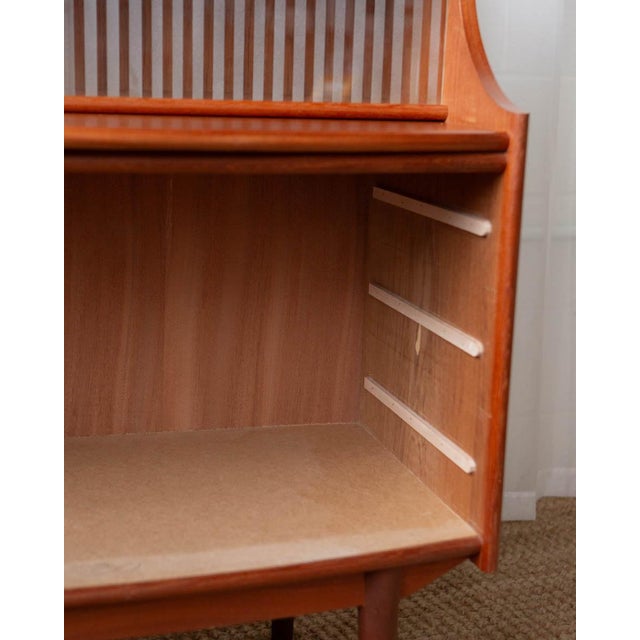 1960s Danish Teak Secretary Desk Attributed to Gunnar Falsig - Sliding Glass Doors For Sale - Image 9 of 18