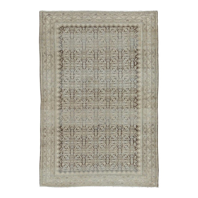 Antique Persian Malayer Rug in Brown and Cream With Geometric Pattern - Rug & Kilim For Sale