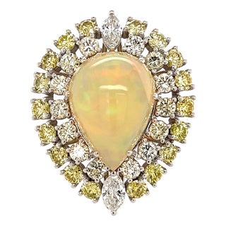 Natural White Opal Diamond Ring 14k Gold 11 TCW GIA Certified, Size 6.25 For Sale