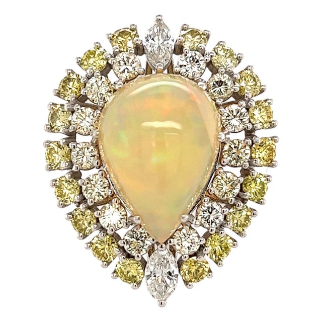 Natural White Opal Diamond Ring 14k Gold 11 TCW GIA Certified, Size 6.25 For Sale