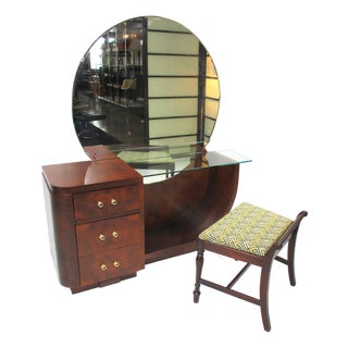 Art Deco Mahogany Vanity With Stool in the Style of Desky For Sale