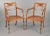 Pair of Edwardian satinwood and painted armchairs with a turned top rail above a rectangular panel enclosing a burr elm...