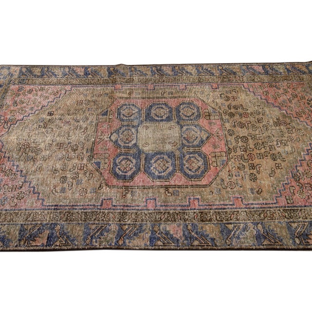 1960s 1960s Vintage Persian Distressed Handmade Medallion Brown Wool Rug For Sale - Image 5 of 7