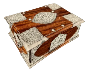 19th Century Tibetan Silver Mounted Wooden Box