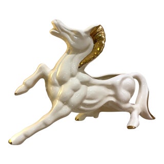Vintage Hollywood Regency White and Gold Stallion Planter For Sale