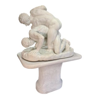 Life Size Italian Carrara Marble Roman Wrestlers Sculpture Grand Tour Antique For Sale