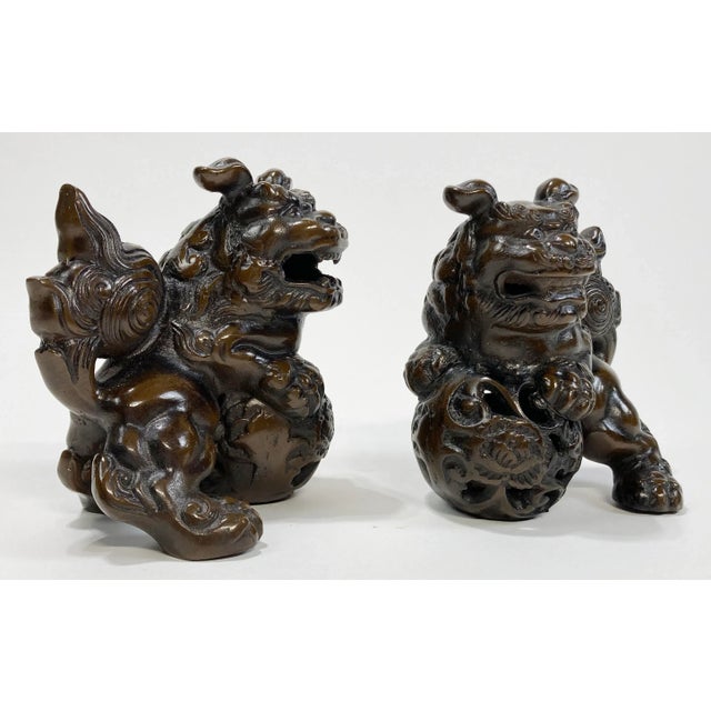 Vintage Foo Dog Figures With Bronze Finish, a Pair For Sale - Image 4 of 10