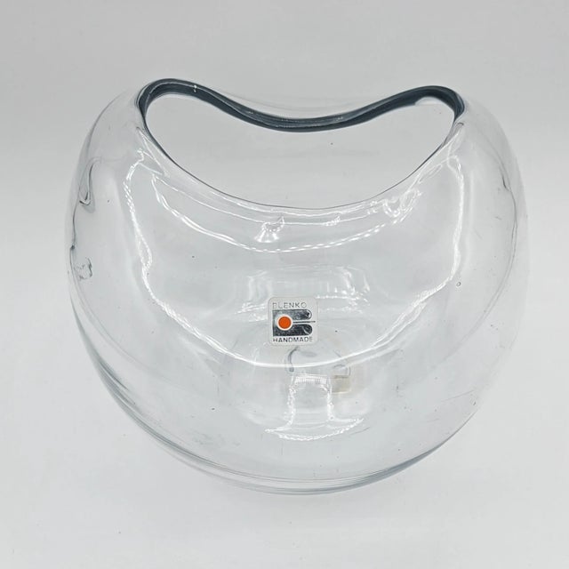 Blenko Blenko Art Glass Large Clear Pinched Globe Vase Rose Fish Bowl 1982-1999 For Sale - Image 4 of 12