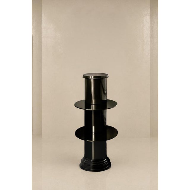 Cabaret 01 Console Table in Licorice Glossy Varnished Aluminum by CASPAL Dimensions: Ø 50 x H 114 cm. Materials: Varnished...