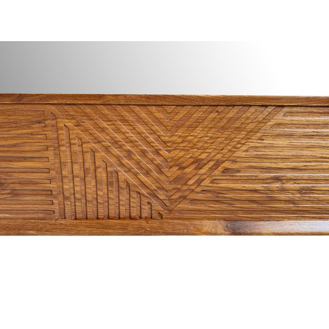 Walnut Deco Wood Square Wall Mirror For Sale - Image 4 of 5
