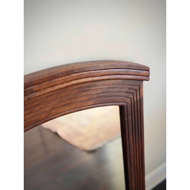 Vintage Arched Walnut Finish Mirror in the Style of Broyhill Brasilia & Mid Century Modern Design MCM Postmodern Style For Sale - Image 10 of 11