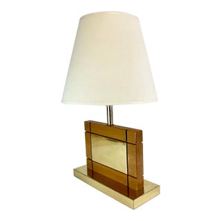1960s Mid-Century Danish Modern Brass & Oak Table Lamp. For Sale