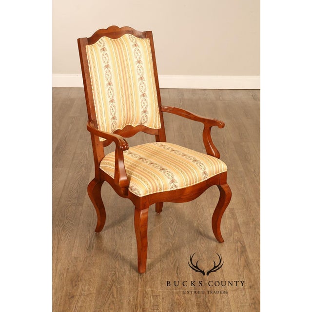 Century French Provincial Style Pair Of Upholstered Ladderback Armchairs For Sale - Image 15 of 18
