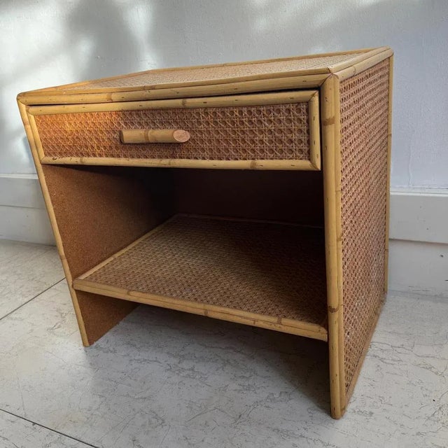 Italian Cane and Bamboo Nightstand, 1970s, in Flawless conditions. Designed 1970 to 1979