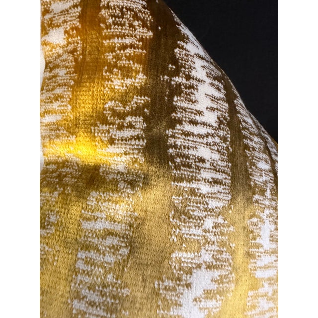 Textile Hand Dyed Gold Velvet Ikat Design Pillow With New Insert For Sale - Image 7 of 8
