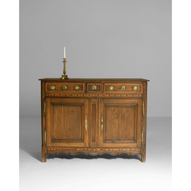 Baroque 1820s French Baroque Oak Buffet With Brass Details For Sale - Image 3 of 18
