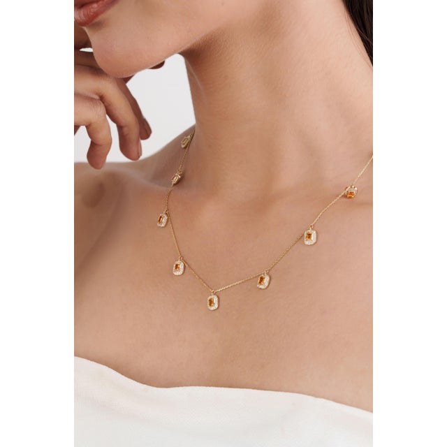 Not Yet Made - Made To Order Modern 2.24ct Citrine & Diamond Halo Station Charm Necklace in 14k Yellow Gold For Sale - Image 5 of 18