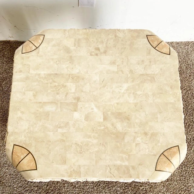 Postmodern Beige and Pink Tessellated Stone Side Table For Sale - Image 4 of 8