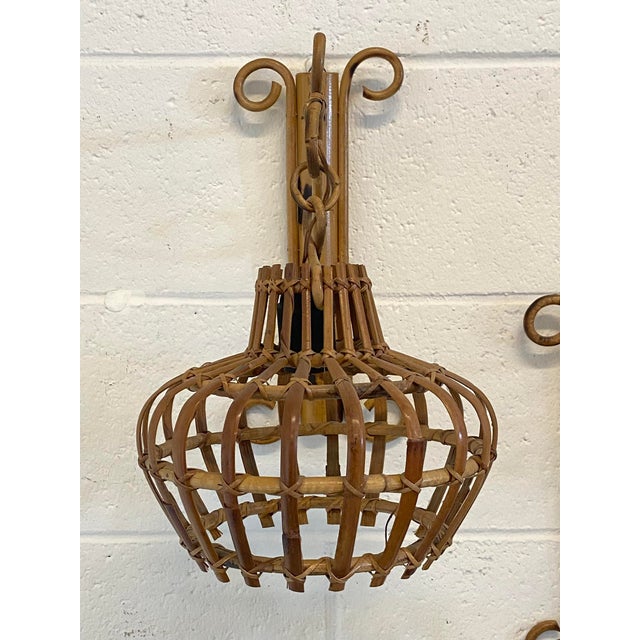 Rattan and Bamboo Wall Lamps, 1970s, Set of 2 For Sale - Image 5 of 14